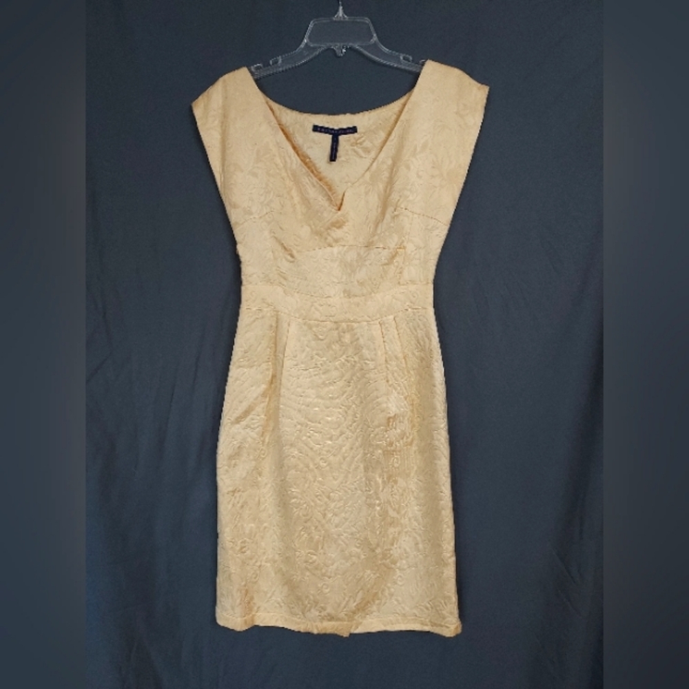 mon petit oiseau Buttery Yellow Texture Print Feminine Silk/Wool Dress. Size S